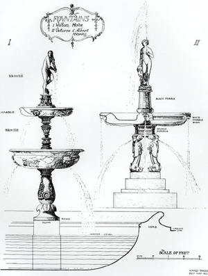Fountains, Wilton House, Wiltshire and Victoria and Albert Museum, London, 1902 (engraving) (b/w photo)