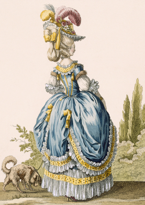 Back view of a lady's gown, engraved by Voysard, plate no.8 from 'Galeries des Modes et Costumes Francais', c.1778-87 (coloured engraving)
