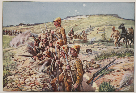"Fix Bayonets!" In the Trenches at Ladysmith, illustration from 'Battles of the Nineteenth Century, Vol. VI: The Boer War of 1899-1900' by Archibald Forbes, G.A. Henty and Major Arthur Griffiths (colour litho)