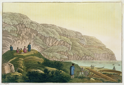 Captain Cook (1728-79) in Alaska during his voyage (colour engraving)