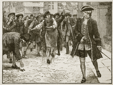 Lord Bute and the Londoners, 1763, illustration from 'Cassell's Illustrated History of England' (engraving) (sepia photo)