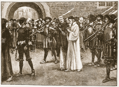 Frith going to martyrdom, illustration from 'The Church of England: A History for the People' by H.D.M. Spence-Jones, pub. c.1910 (litho) (sepia photo)