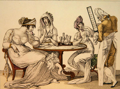 Women in an ice-cream parlour, plate 4 from 'le Bon Genre', c.1810 (colour engraving)