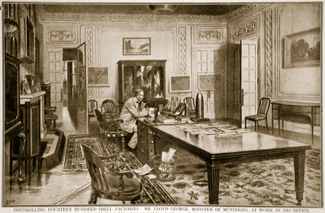 Controlling Fourteen Hundred Shell Factories: Mr Lloyd George, Minister of Munitions, at Work, 1914-19 (litho)