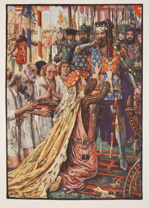 Edward III and Philippa of Hainault in Calais in 1347 (litho)
