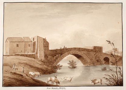 The Ponte Mammolo, 1833 (etching with brown wash)