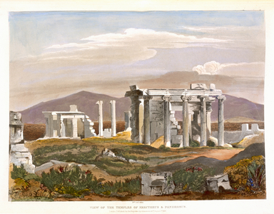 View of the Temples of Erectheus and Pandrosus, the Acropolis, from 'Select Views of the Remains of Ancient Monuments In Greece', published by Ackermann, London 1835 (colour litho)
