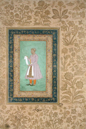 Portrait of Murtaza Khan holding a scroll, c.1610 (gouache on parchment)