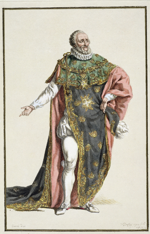 Henri IV (1553-1610) King of France, from 'Receuil des Estampes, representant les Rangs et les Dignites, suivant le Costume de toutes les Nations existantes', published 1780 (hand-coloured engraving)