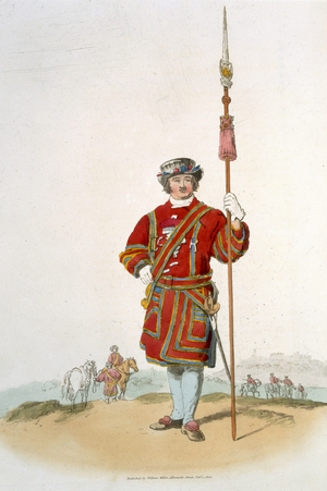 Yeoman of the King's Guard, from 'Costume of Great Britain', published by William Miller, 1805 (colour litho)