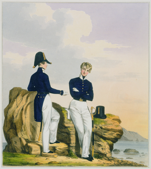 Midshipmen, plate 3 from 'Costume of the Royal Navy and Marines', engraved by the artists, c.1830-37 (colour litho)