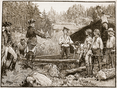 Washington and his men at Valley Forge, 1777, illustration from 'Cassell's Illustrated History of England' (engraving) (sepia photo)