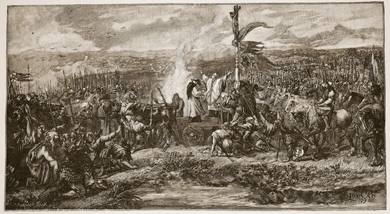 The Battle of the Standard, illustration from 'The Church of England: A History for the People' by H.D.M. Spence-Jones, pub. c.1910 (litho) (sepia photo)