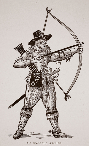 An English Archer, from 'Art of Archerie' by Gervase Markham (1568-1637), pub. 1634 (engraving)