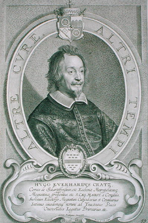 Hugo Everhardt Cratz von Scharfstein (c.1595-1663) from 'Portraits des Hommes Illustres', engraved by Petrus de Iode, published 1706 (engraving)
