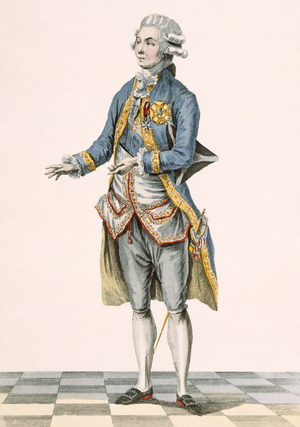 Duke in his ceremonial attire pictured at the court, engraved by Dupin, plate from 'Galeries des Modes et Costumes Francais', c.1778-87 (coloured engraving)