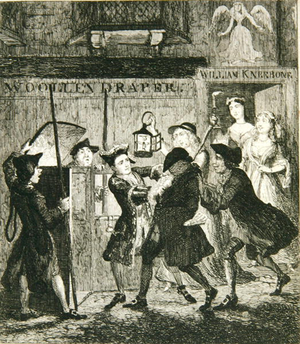 Jack Sheppard tricking Shotbolt the Gaoler, illustration from 'Jack Sheppard: A Romance' by William Harrison Ainsworth, published 1839 (etching)