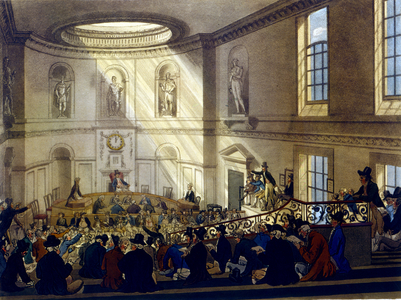India House, The Sale Room, from 'Ackermann's Microcosm of London', engraved by Joseph Constantine Stadler (fl.1780-1812), 1808 (aquatint)