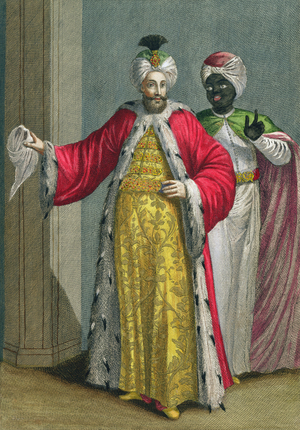 The Grand Lord, in his seraglio with the Kislar Agassi, 18th century (engraving)