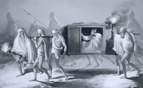 Indian-style post-chaise in the Pubjab between Loudiana and Amritsar, from 'Voyages in India', 1859 (litho)