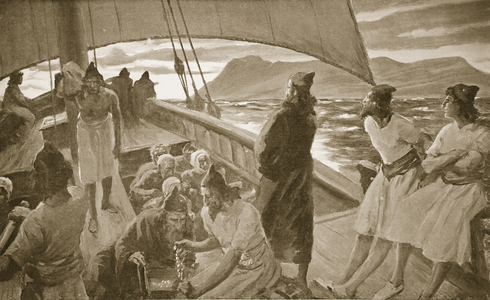 First sight of the Pillars of Hercules, illustration from 'Hutchinson's History of the Nations', c.1910-15 (litho)