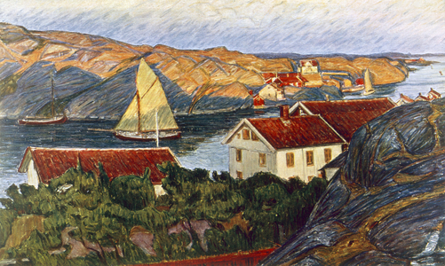 Market in a Coastal Place (colour litho)