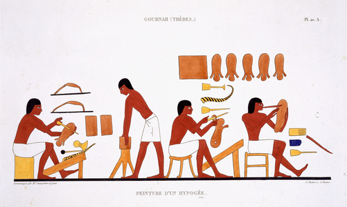 Leatherworkers from a Rare Record of Frescoes from Thebes, recorded 1819-1822 on his second visit to Egypt by Frederic Cailliaud (1787-1869), colour litho