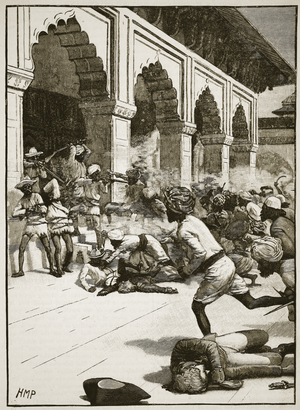 Arrest of the Rajah of Benares, illustration from 'Cassell's Illustrated History of England' (engraving) (sepia photo)