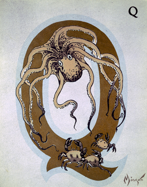 Capital letter 'Q', from 'L'Art Croquis d'Animaux', published Paris, c.1920 (colour litho)