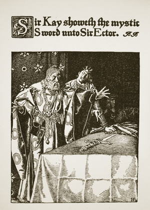 Sir Kay showeth the mystic Sword unto Sir Ector, illustration from 'The Story of King Arthur and his Knights', 1903 (litho)