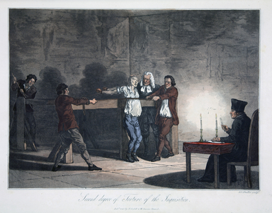 Second Degree of Torture of the Inquisition, engraved by L.C. Stadler, pub. by Cadell & Davies, London, c.1813 (coloured engraving)