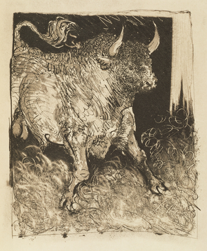 The Bull, from 'Histoire Naturelle' by George Louis Leclerc (1707-88) Count of Buffon, 1942 (aquatint)
