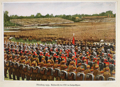 Nuremberg 1933: March of the SA in Luitpoldhain, from 'Germany Awakened' (colour litho)