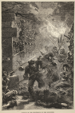 Pursuit of the Insurgents in the Catacombs, May 1871, illustration from 'Cassell's History of the War between France and Germany, 1870-1871' (litho)