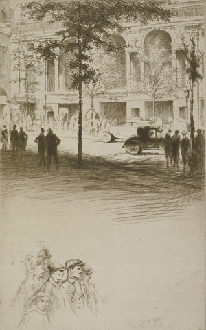 A town square, illustration for 'Mitsou' by Sidonie-Gabrielle Colette (1873-1954) published 1930 (etching & drypoint)