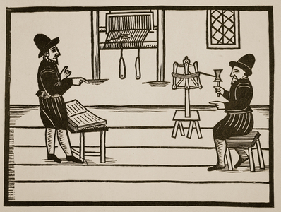 Title Page of 'A True Discourse of the Two Infamous Prophets, Richard Farnham, Weaver, of White-Chapel, and John Bull, Weaver, of Saint Botolph's, Algate' by 'T.H' 1636 (woodcut) (sepia photo)