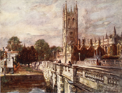 Magdalen Tower and Bridge, 1903 (colour litho)