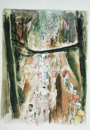 Cross Country Running, from 'Les Joies du Sport' by Maurice and Jacques Goddet, published Paris 1932 (colour litho)