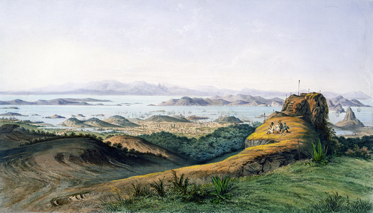 Panorama of Rio de Janeiro, Brazil, engraved by Theodore du Moncel c.1860 (colour litho)
