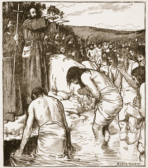 The Baptism at Tara, illustration from 'The Church of England: A History for the People' by H.D.M. Spence-Jones, pub. c.1910 (litho) (sepia photo)