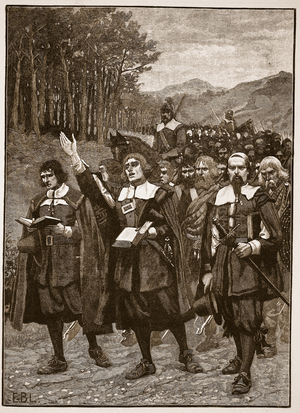 Advance of the Covenanters across the border into England, illustration from 'Cassell's Illustrated History of England' (engraving) (sepia photo)