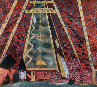 Scenery design for Thamar, 1912 (colour litho)