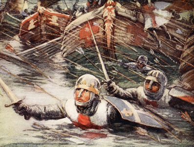 Louis throws himself overboard (colour litho)