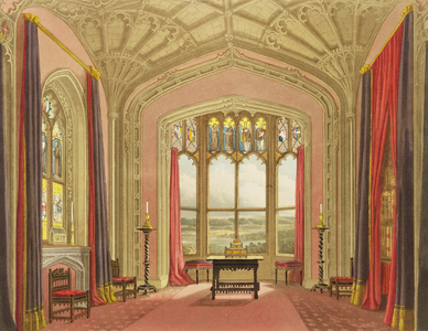 South End of St. Michael's Gallery, from 'Graphic and Literary Illustrations of Fonthill Abbey' by John Britton, engraved by M. Dubourg, 1823 (colour engraving)