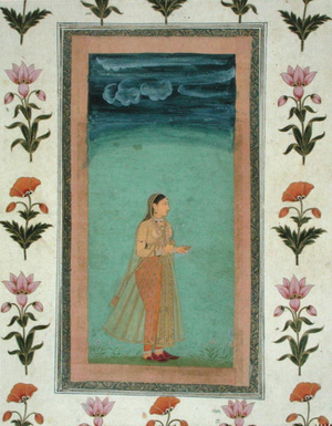Lady holding a flower, from the Small Clive Album (opaque w/c on paper)