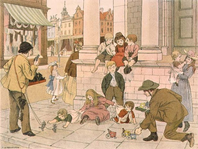 Street Toy Sellers, from 'The Book of Shops', 1899 (colour litho)