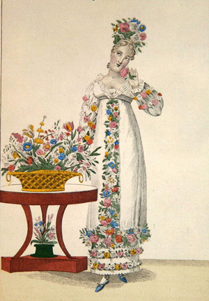 The love of flowers, plate 78 from 'le Bon Genre', c.1810 (colour engraving)