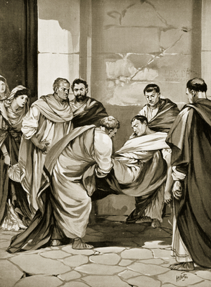 Drusus carried home unconscious (litho)