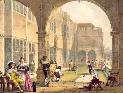 Bowls on the Terrace at Bramshill in 1600, from 'Architecture of the Middle Ages' by Joseph Nash, published in 1838 (colour litho)