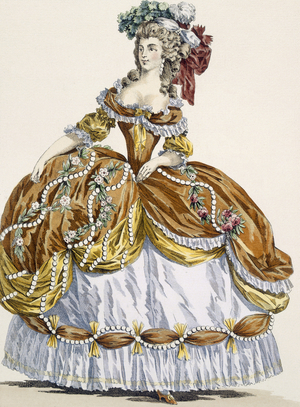 Grand court dress in new style, engraved by Dupin, plate 291 from 'Galeries des Modes et Costumes Francais', c.1778-87 (coloured engraving)